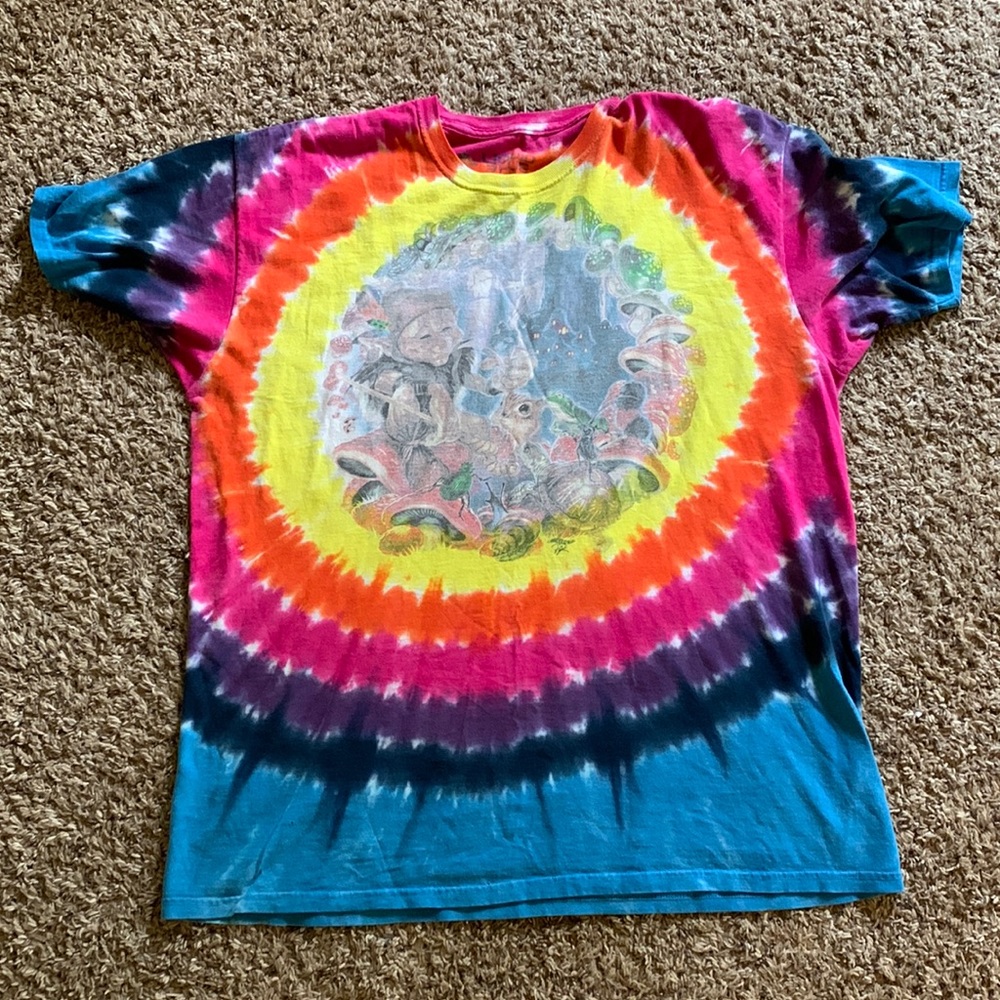 1999 Liquid Blue Tie Dye Mushrooms Gnome Goblin T-Shirt Crewneck